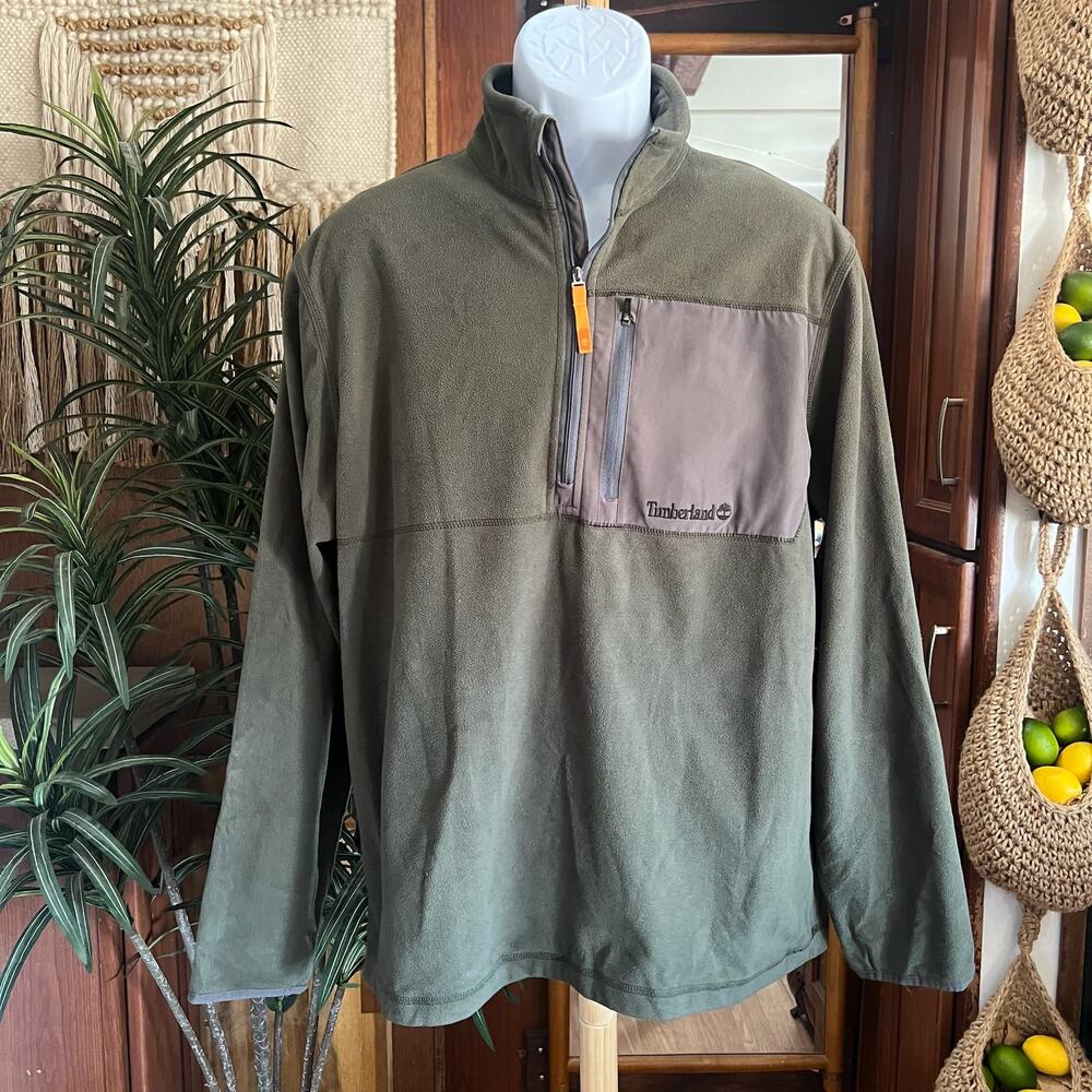 Timberland Half Zip Fleece Pullover L | Olive Utility Pocket Cabin Trail Hiking